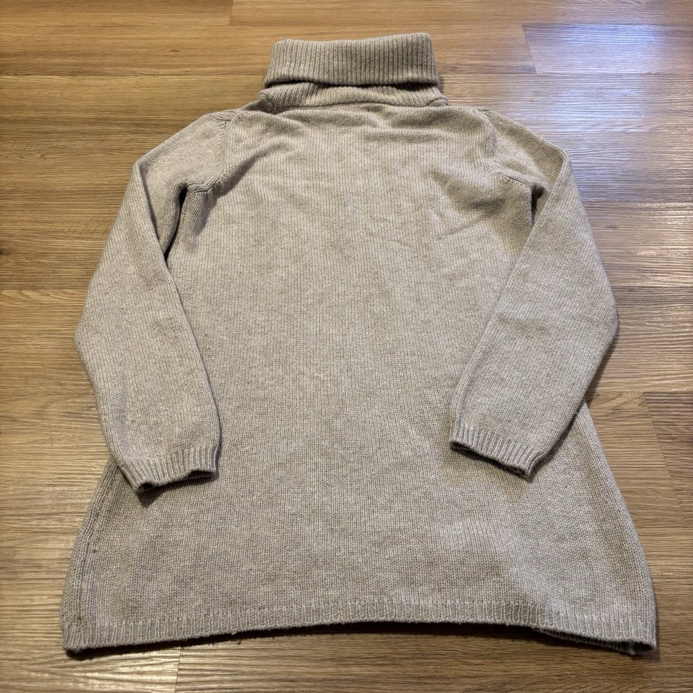 Massimo Dutti Cable Knit Sweater Dress Womens L Beige Turtleneck Cashmere Italy - Picture 2 of 9